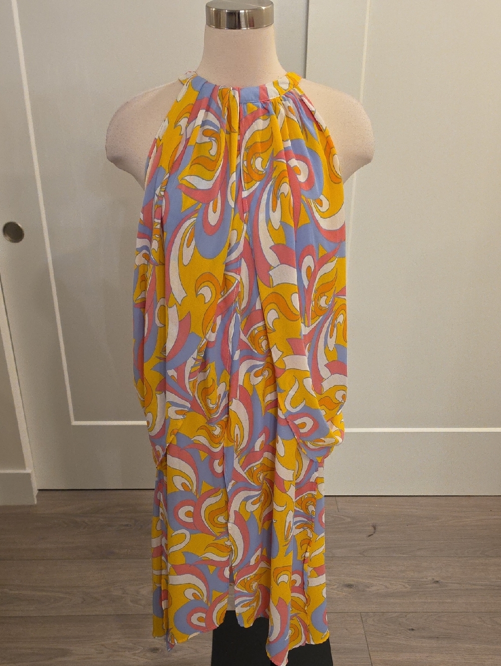 Ashley Stewart Yellow Pink Blue Swirl sleeveless dress. Size 18/20 EUC